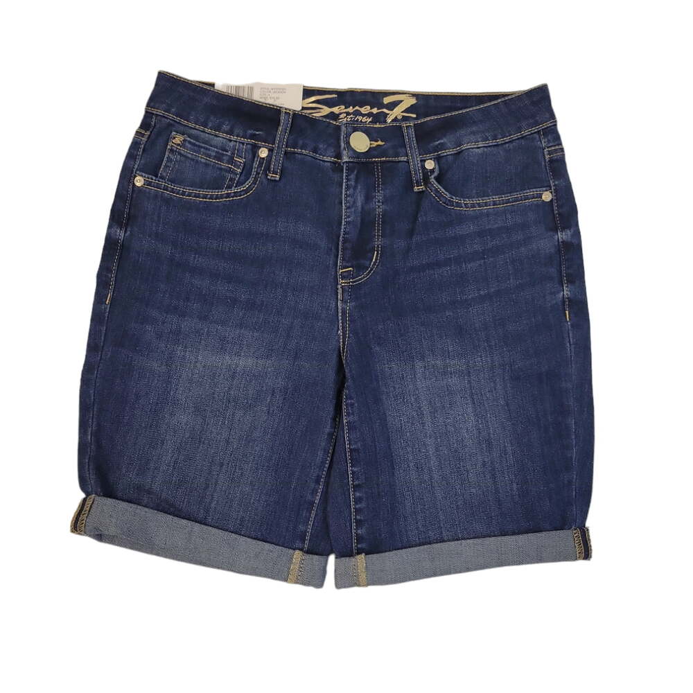 Seven7 Women's 9" Inseam Stretch Sunset Bermuda Shorts Peak, Rolled Cuff Size 6